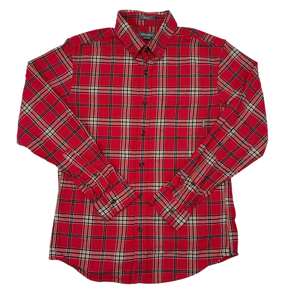 Eddie Bauer Shirt Mens Size Small Red Plaid Flannel Button Down Casual Outdoors